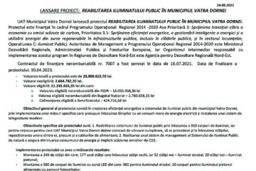 LANSARE PROIECT: REABILITAREA SISTEMULUI DE ILUMINAT PUBLIC ÎN MUNICIPIUL VATRA DORNEI