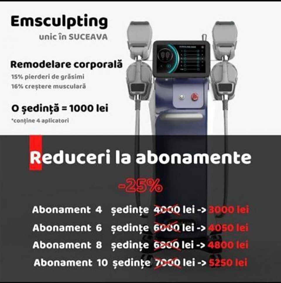 Remodelare corporală - „Emsculpt”, aparat unic în Suceava, la Salonul Queen Elisabeta Remodelare corporală - „Emsculpt”, aparat unic în Suceava, la Salonul Queen Elisabeta