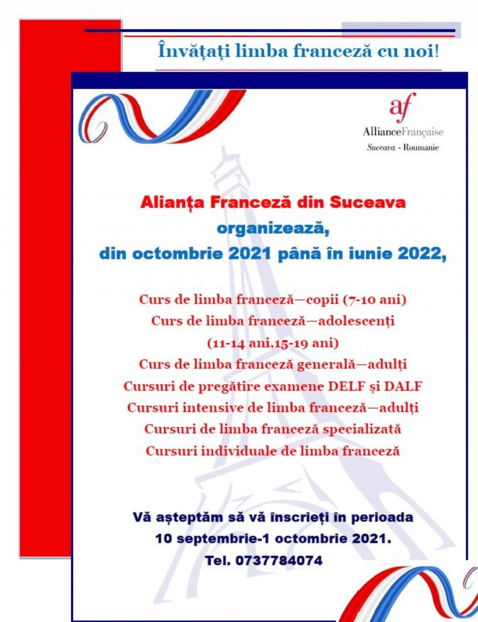 Alianța Franceză din Suceava reîncepe, din octombrie, cursurile de limba franceză