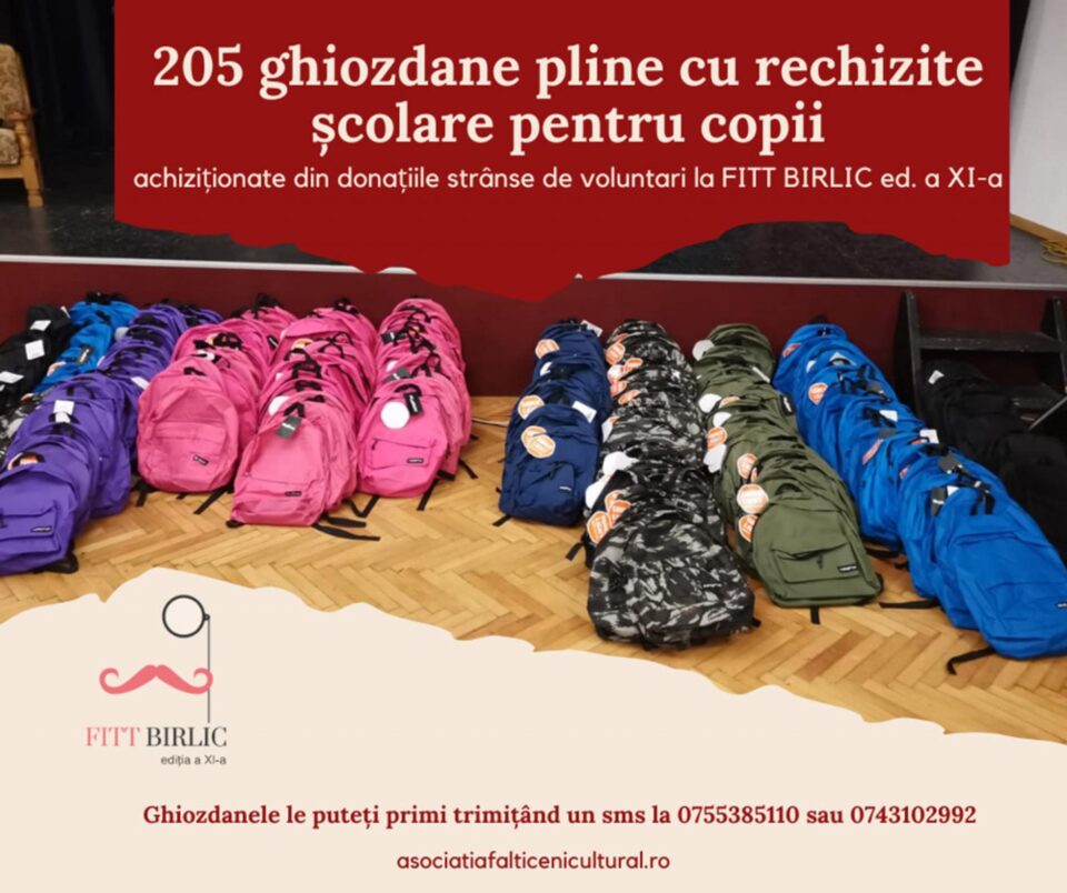 Asociația Fălticeni Cultural a pregătit peste 200 de ghiozdane cu rechizite din banii strânși ca donații la FITT Birlic Asociația Fălticeni Cultural a pregătit peste 200 de ghiozdane cu rechizite din banii strânși ca donații la FITT Birlic