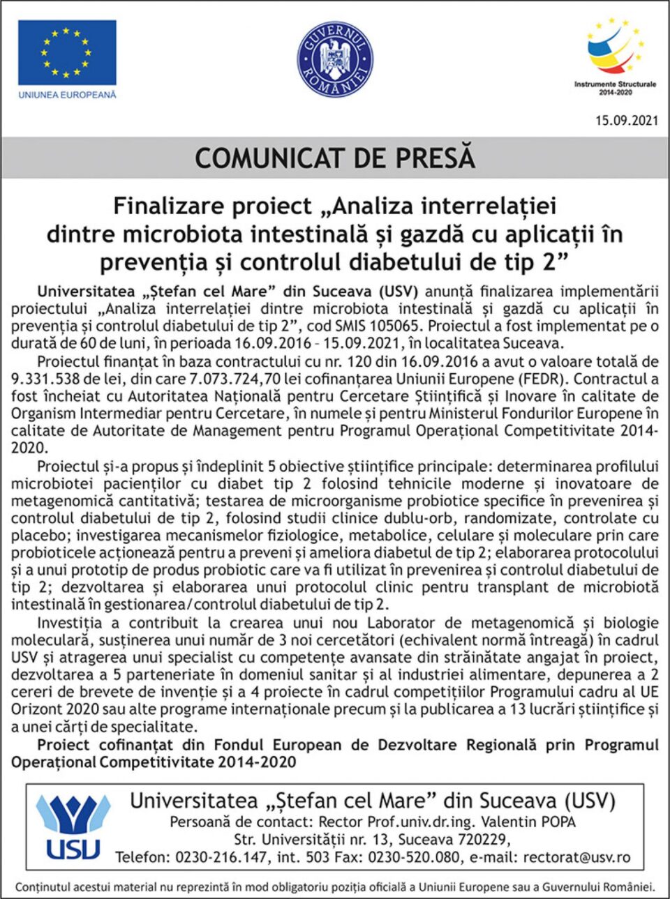 Finalizare proiect „Analiza interrelației dintre microbiota intestinală și gazdă cu aplicații în prevenția și controlul diabetului de tip 2” Finalizare proiect „Analiza interrelației dintre microbiota intestinală și gazdă cu aplicații în prevenția și controlul diabetului de tip 2”