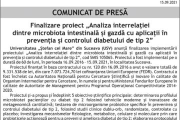 Finalizare proiect „Analiza interrelației dintre microbiota intestinală și gazdă cu aplicații în prevenția și controlul diabetului de tip 2”