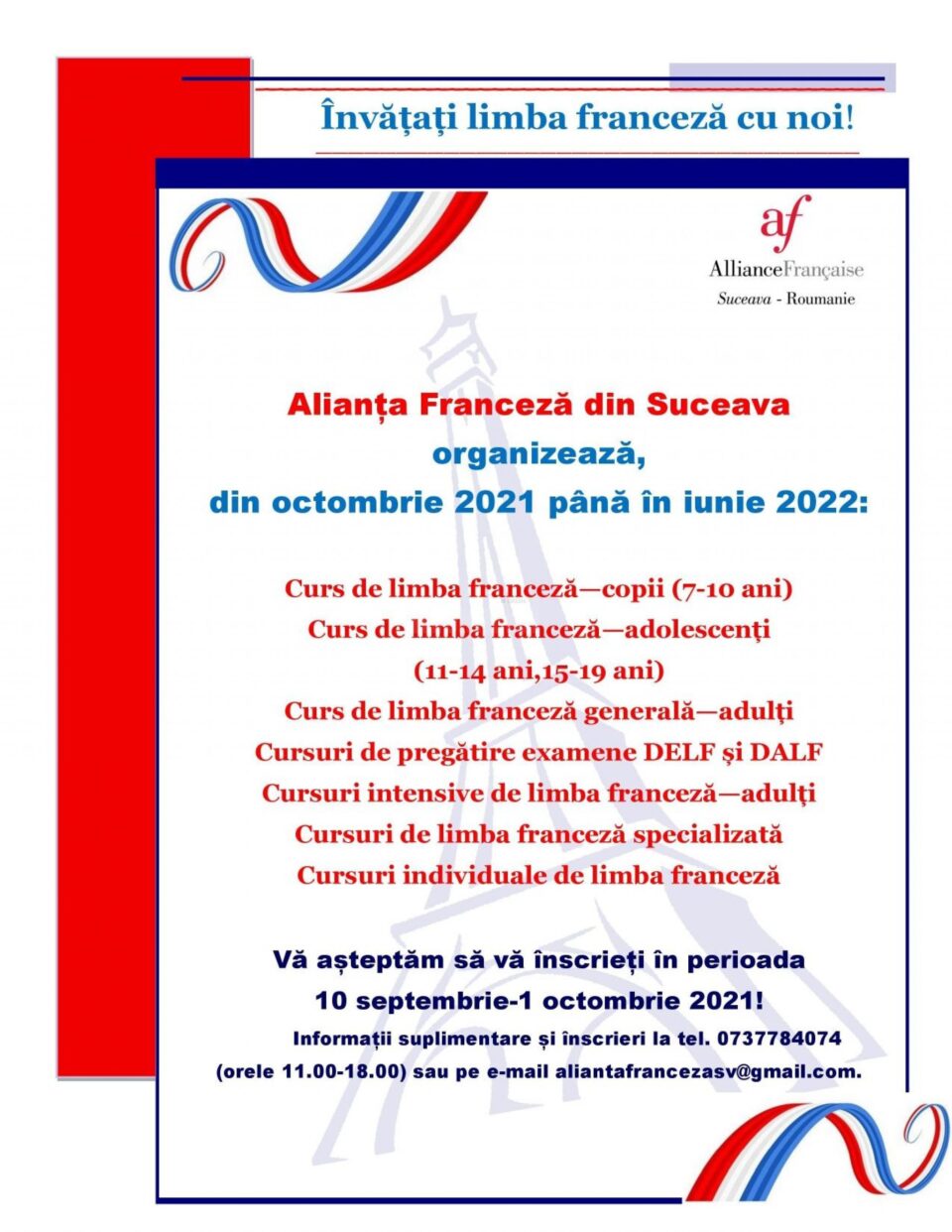 Cursuri de limba franceză pentru copii, adolescenți și adulți, organizate de Alianța Franceză Cursuri de limba franceză pentru copii, adolescenți și adulți, organizate de Alianța Franceză