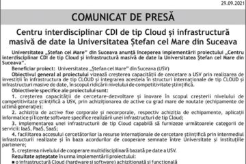 Centru interdisciplinar CDI de tip Cloud și infrastructură masivă de date la Universitatea Ștefan cel Mare din Suceava
