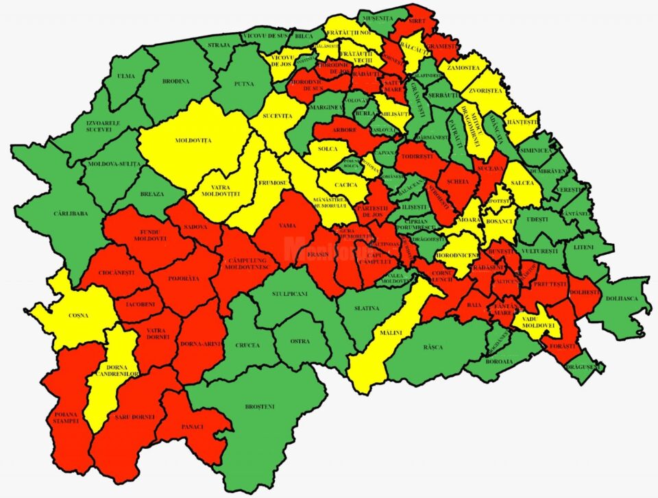 Harta incidentei Covid in judetul Suceava