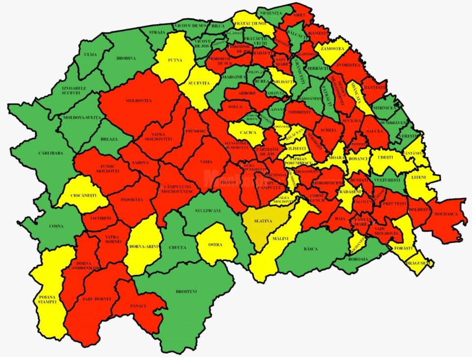 Harta incidentei Covid in judetul Suceava 9 octombrie 2021