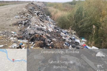 Deșeuri menajare și reciclabile, parțial incendiate, găsite la fața locului