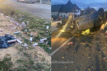 Mașina răsturnată și țigările împrăștiate