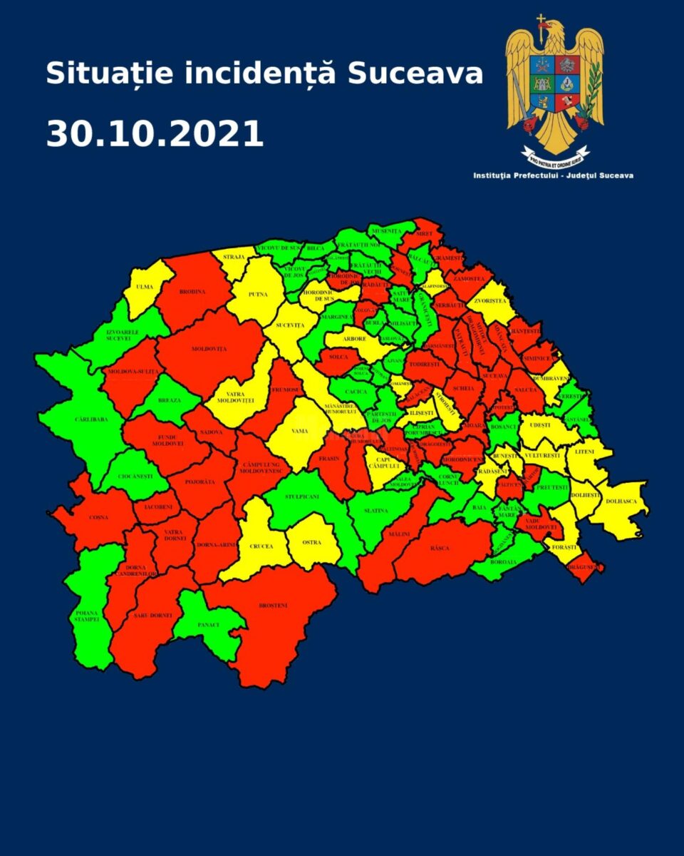 Harta incidentei Covid in judetul Suceava