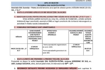APEL DE SELECȚIE ÎN CADRUL GAL SUCEVIȚA-PUTNA