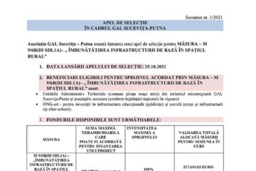 APEL DE SELECȚIE ÎN CADRUL GAL SUCEVIȚA-PUTNA
