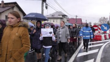 Elevi, profesori și părinți la protestul pentru reluarea cursurilor în format fizic la Liceul Tehnologic „Vasile Gherasim”