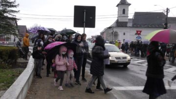 Elevi, profesori și părinți la protestul pentru reluarea cursurilor în format fizic la Liceul Tehnologic „Vasile Gherasim”
