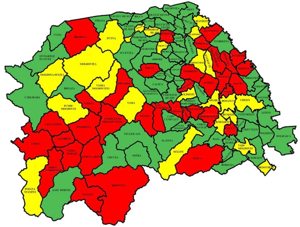 Harta incidenței Covid în județul Suceava