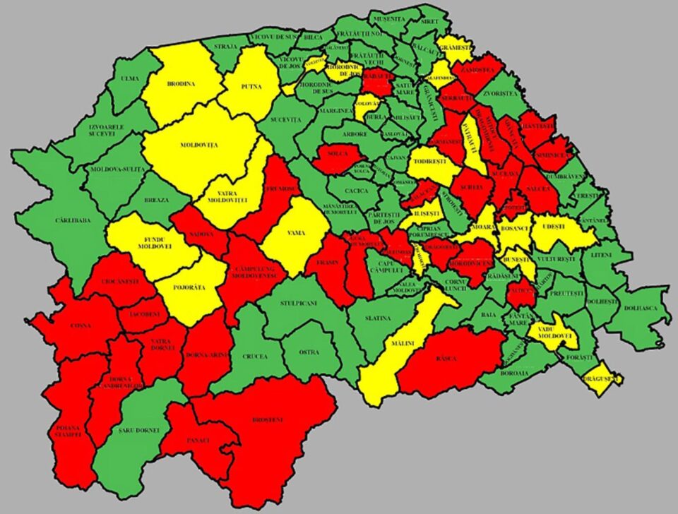 Harta incidenței Covid în județul Suceava