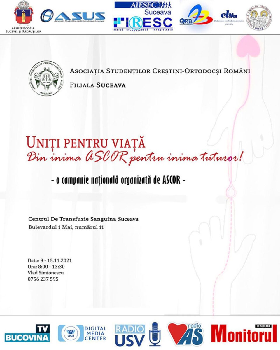„Din inima ASCOR Suceava, pentru inima tuturor”, campanie de donare de sânge