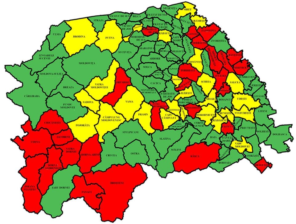 Incidența în localitățile sucevene