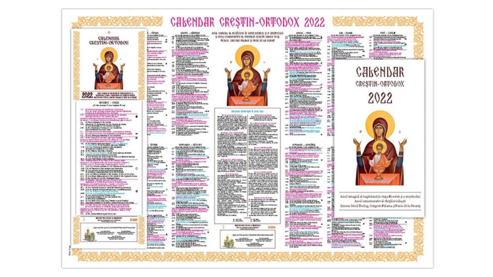 A apărut calendarul creștin-ortodox pentru anul 2022