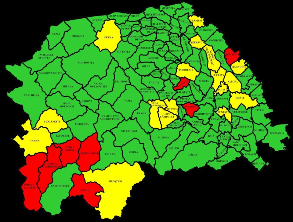 Harta incidenței în județul Suceava