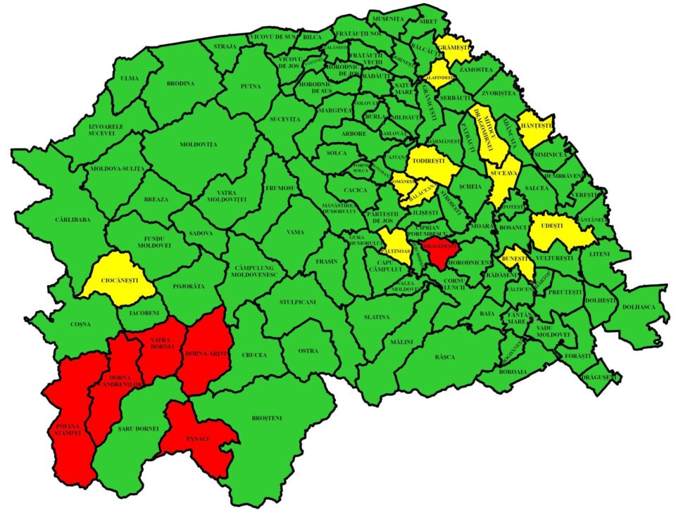 Harta incidenței în județul Suceava
