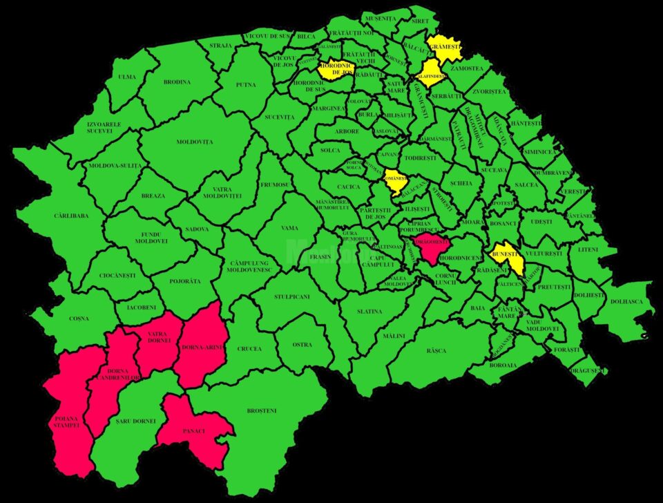 Harta incidentei Covid in judetul Suceava