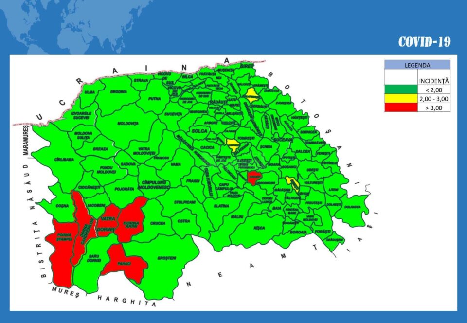 Harta incidentei Covid in judetul Suceava