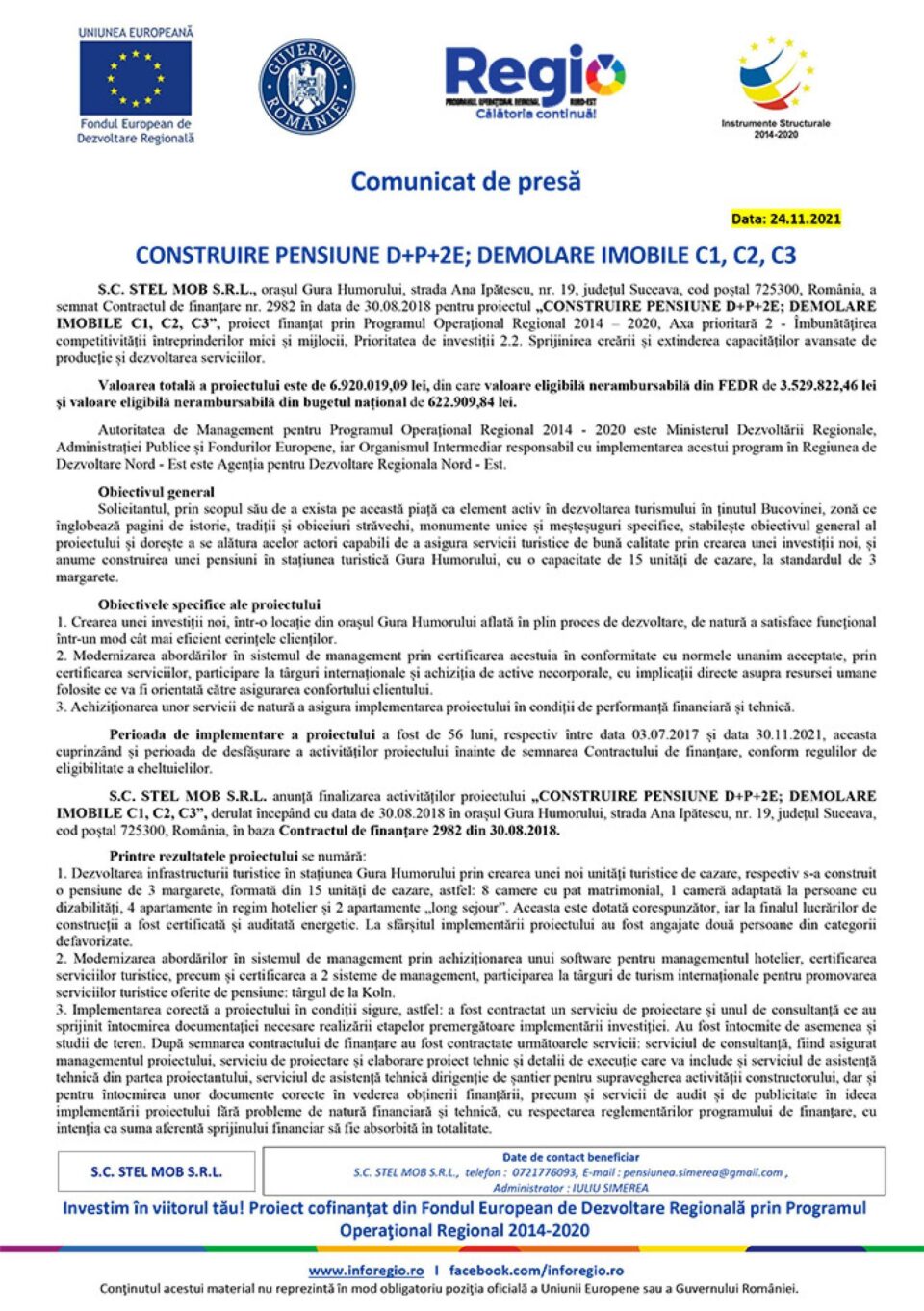 CONSTRUIRE PENSIUNE D+P+2E; DEMOLARE IMOBILE C1, C2, C3