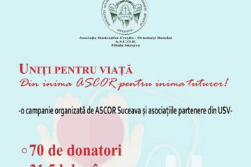 70 de donatori de sânge și zeci de bonuri de masă pentru familii nevoiașe, bilanțul campaniei „Din inima ASCOR Suceava, pentru inima tuturor”