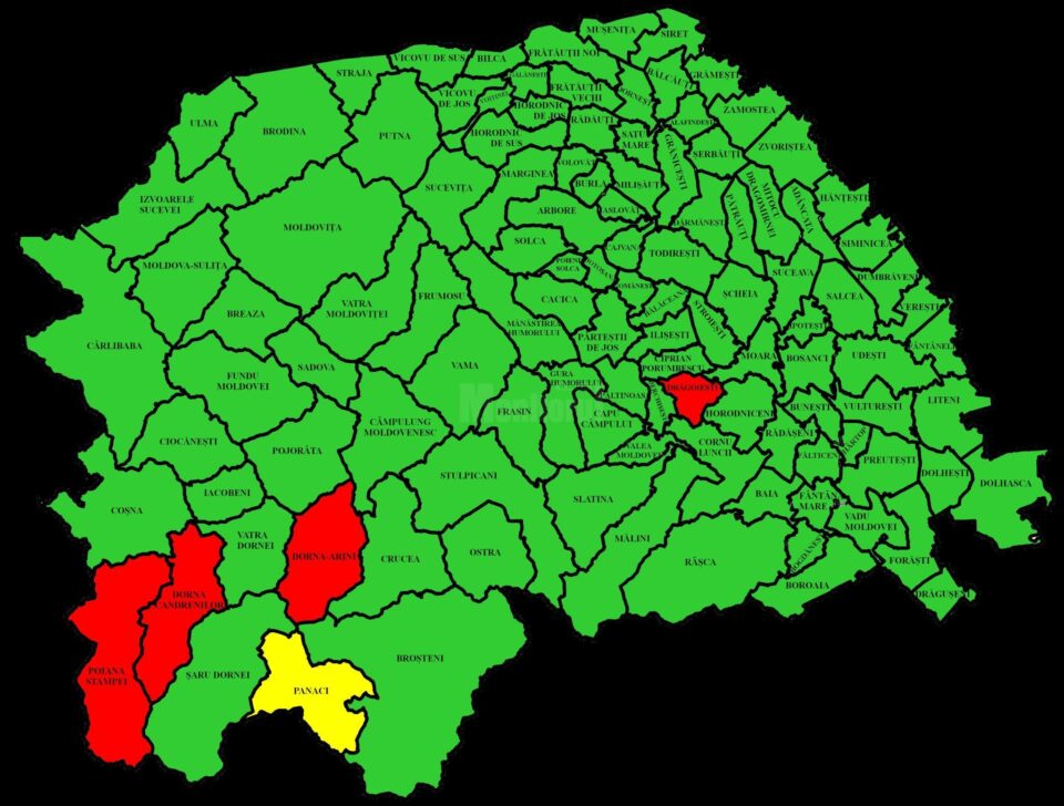 Harta incidentei Covid in judetul Suceava