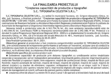 LA FINALIZAREA PROIECTULUI “Creșterea capacității de producție a tipografiei S.C. TIPOGRAFIA CELESTIN S.R.L.”