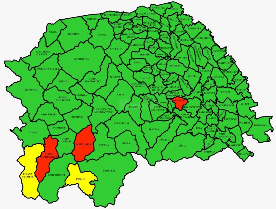 Harta incidentei Covid in judetul Suceava