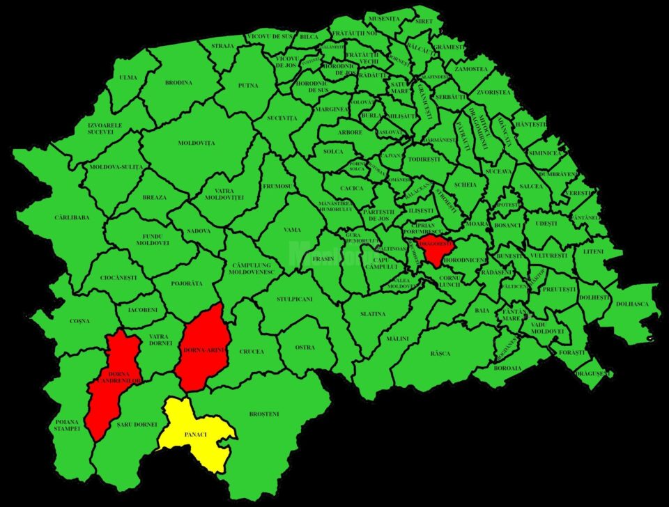 Harta incidentei Covid in judetul Suceava