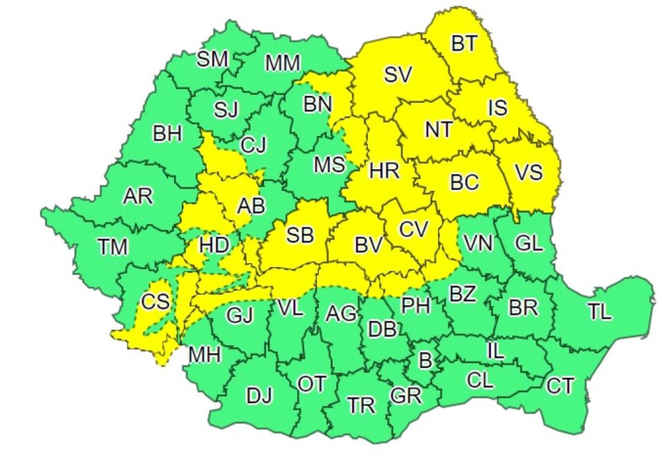 Cod galben de ninsori și vânt puternic până miercuri seara