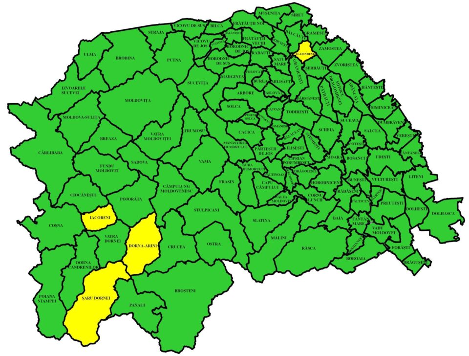 Harta incidenței Covid în județul Suceava