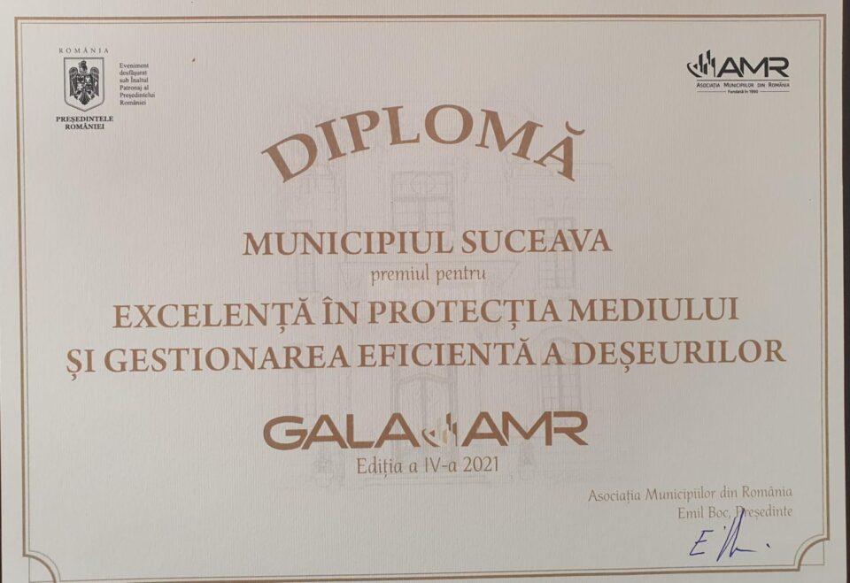 Diploma de Excelență în Gestionarea Eficientă a Deșeurilor