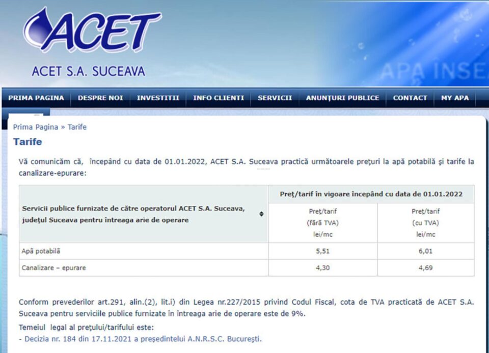 Noile tarife ACET 2022
