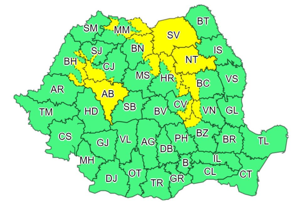 Cod galben de vânt puternic, până miercuri seara
