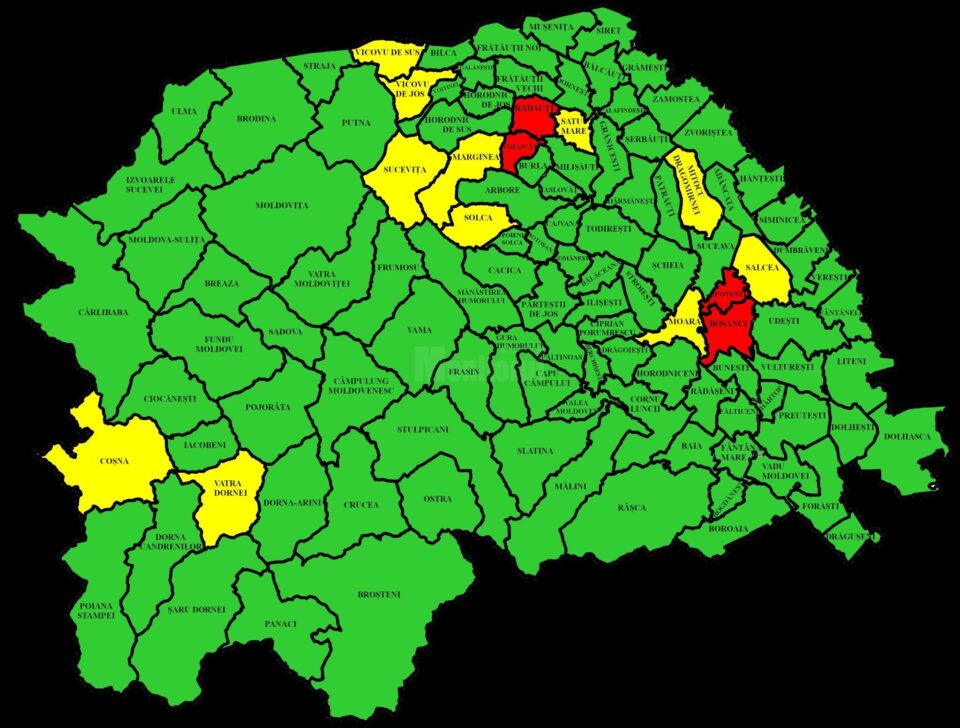 Harta incidentei Covid in judetul Suceava