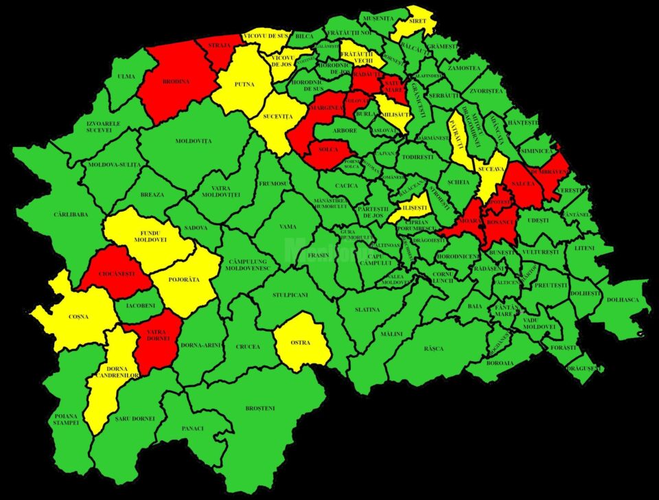 Harta incidentei Covid in judetul Suceava