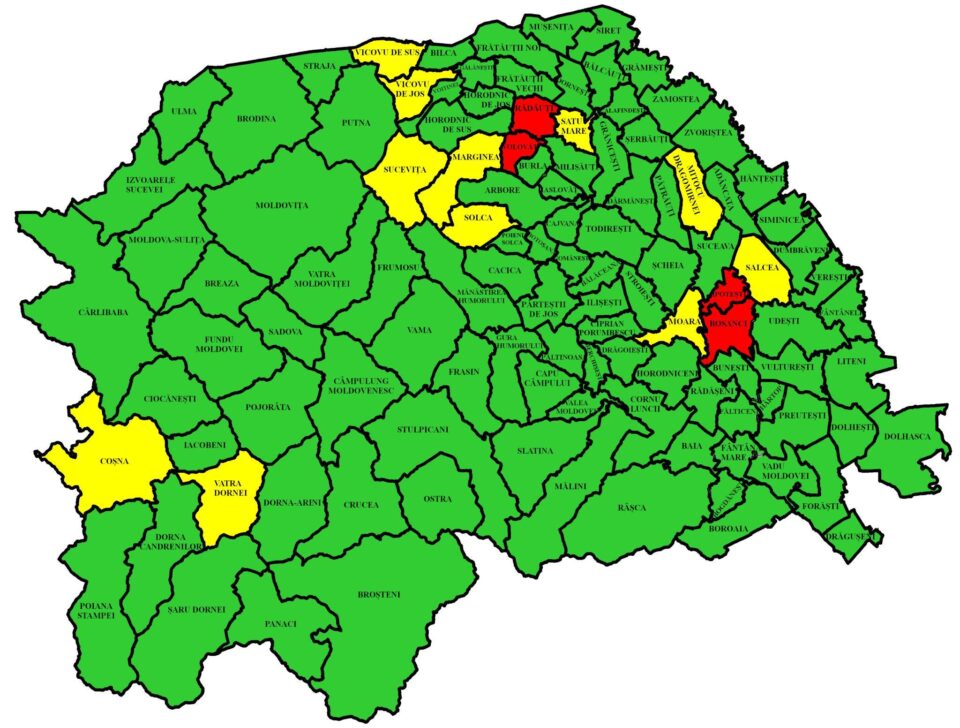 Harta incidenței Covid în județul Suceava