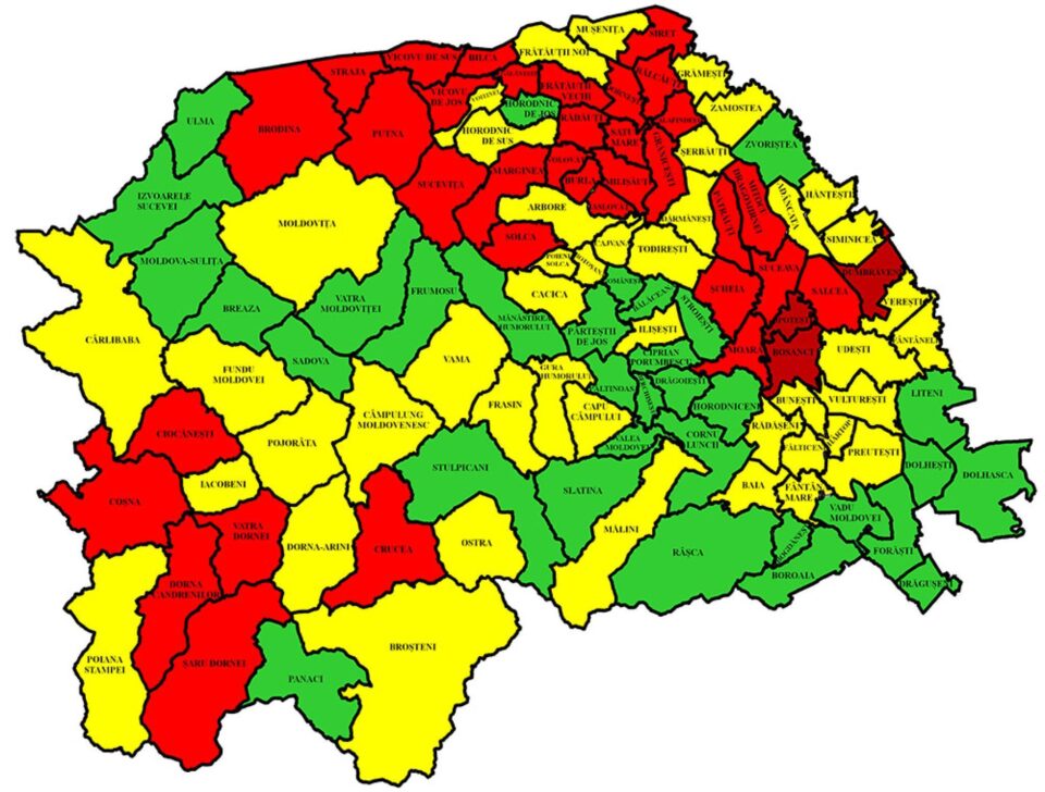 Harta incidenței în județul Suceava