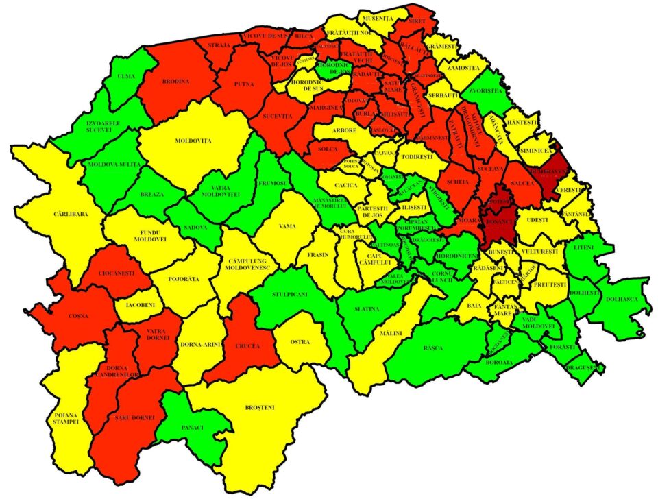 Harta incidenței Covid în județ