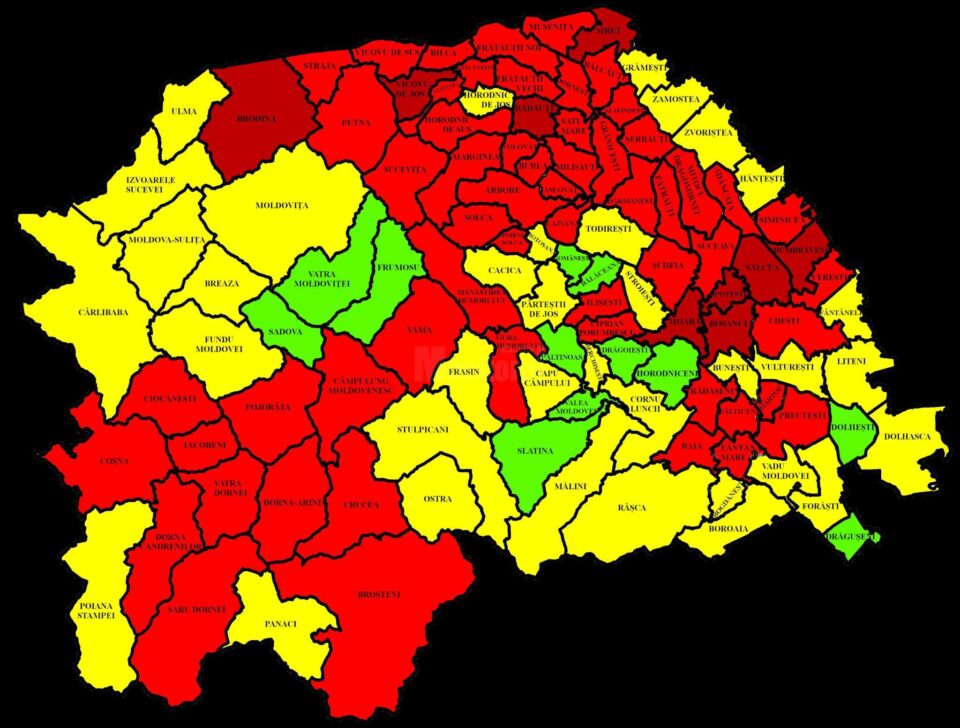 Harta incidentei Covid in judetul Suceava
