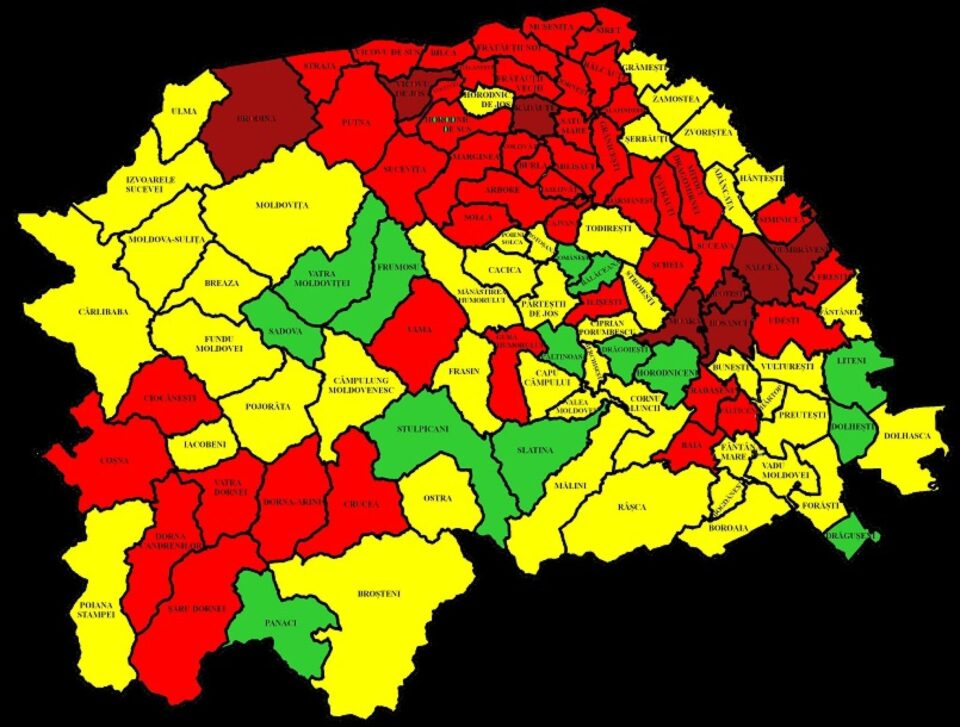 53 de localități sucevene sunt în scenariul roșu