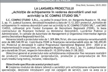 LA LANSAREA PROIECTULUI „Achiziție de echipamente în vederea dezvoltării unei noi activități la SC COMPAS STUDIO SRL”