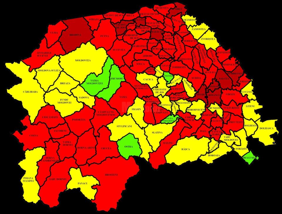 Harta incidentei Covid in judetul Suceava