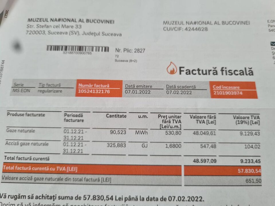 Una din cele șase facturi care însumează în total 145.575 de lei