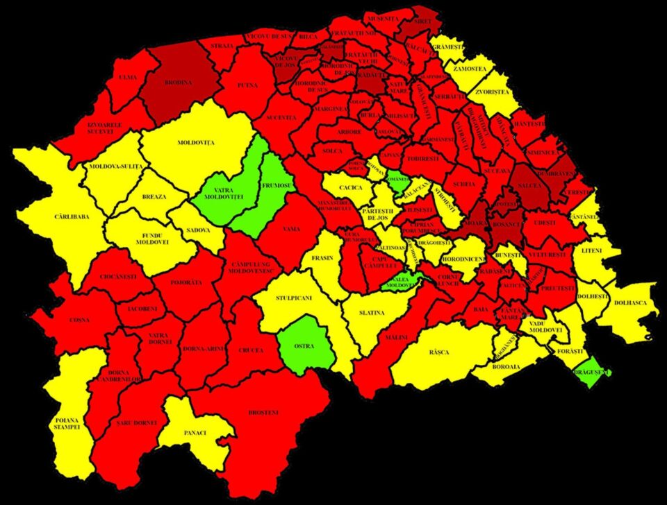 Harta incidenței Covid în județul Suceava