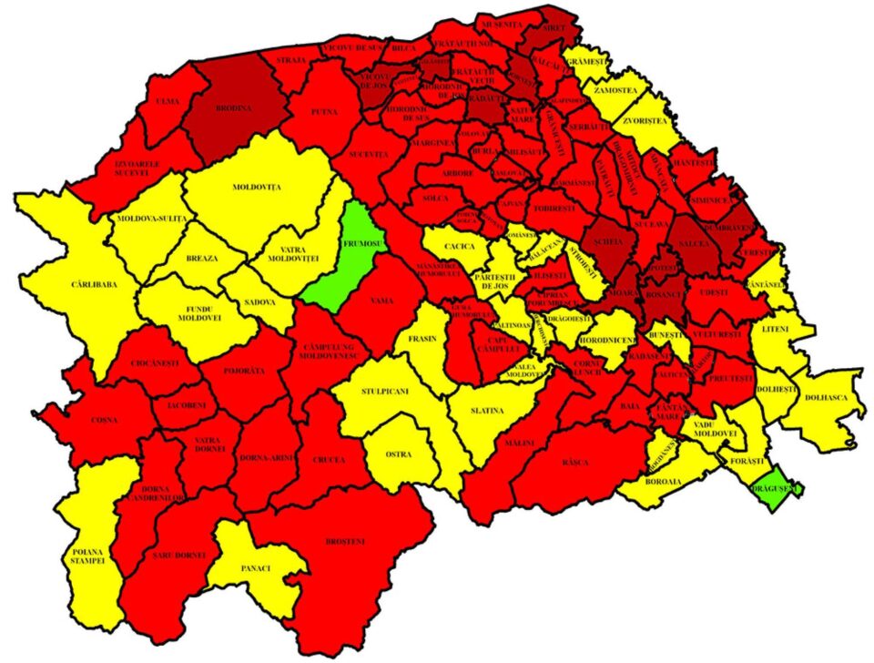 Harta incidenței Covid în județul Suceava