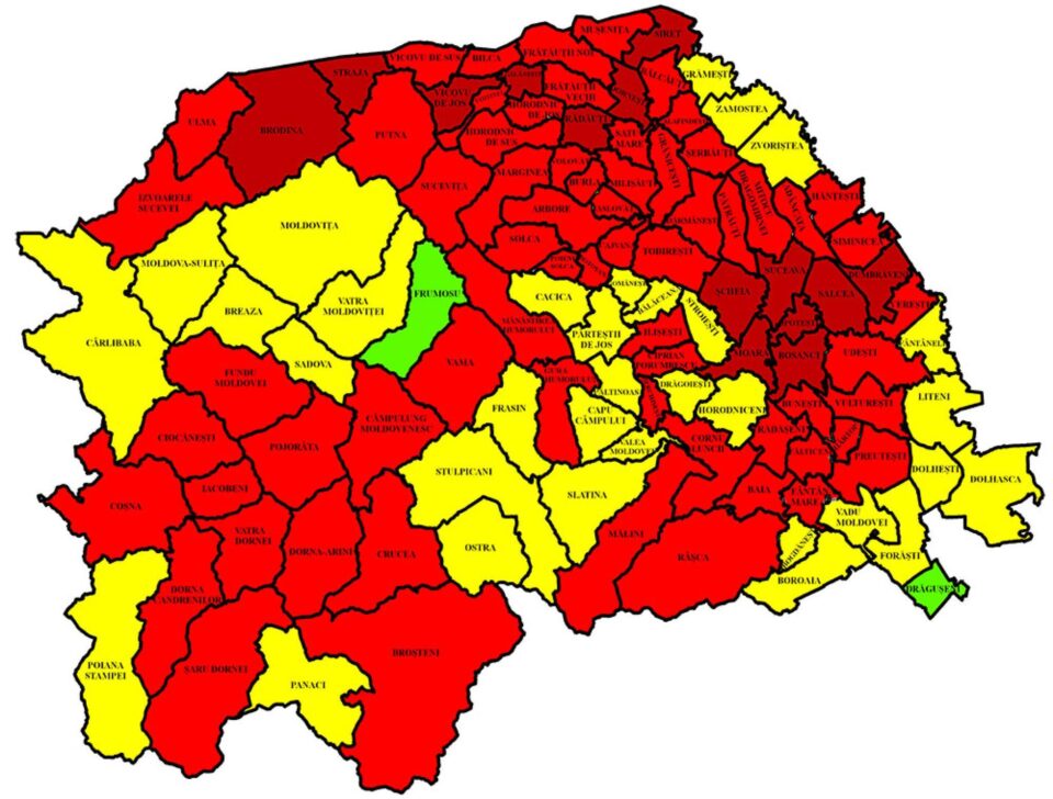 Harta incidenței Covid în județ